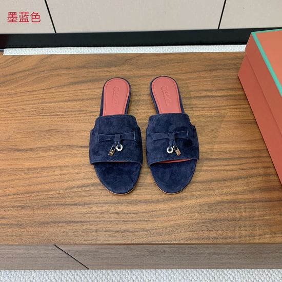 Loro Piana Suede Flat Slides With Decorative Charm Strap