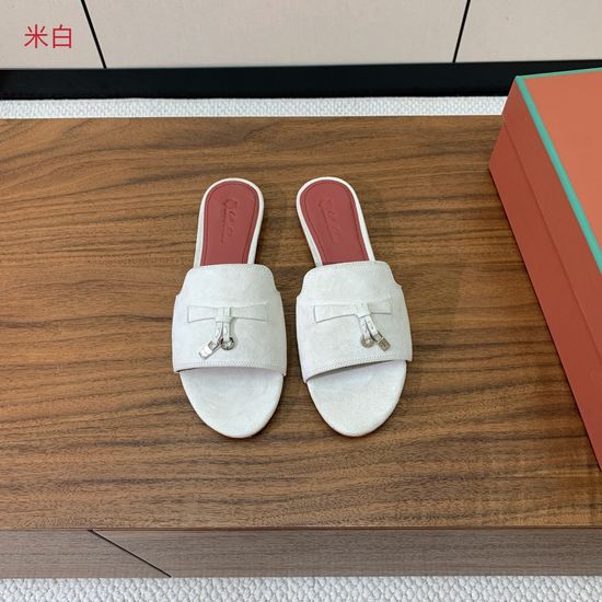 Loro Piana Suede Flat Slides With Decorative Charm Strap