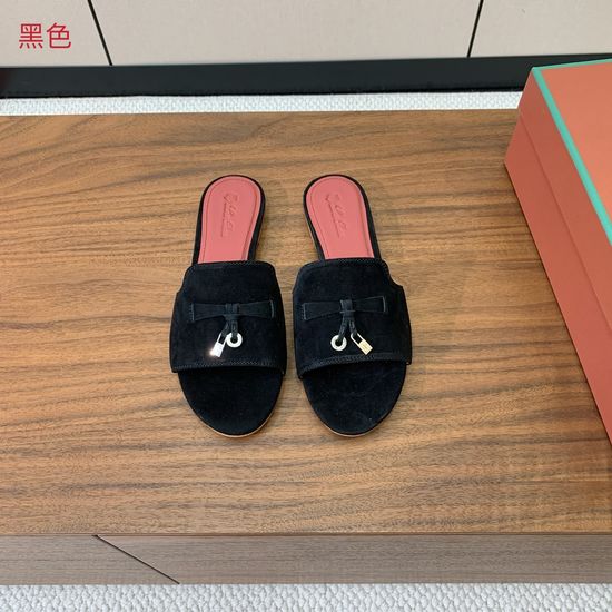 Loro Piana Suede Flat Slides With Decorative Charm Strap