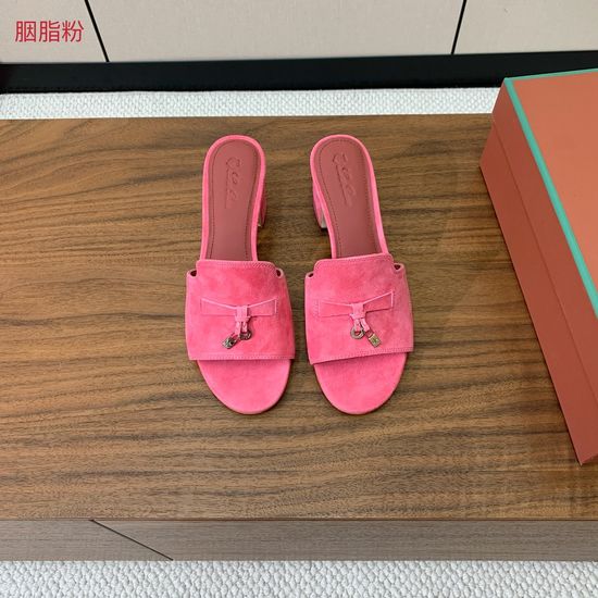 Loro Piana Suede Flat Slides With Decorative Charm Strap