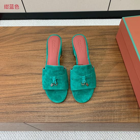 Loro Piana Suede Flat Slides With Decorative Charm Strap