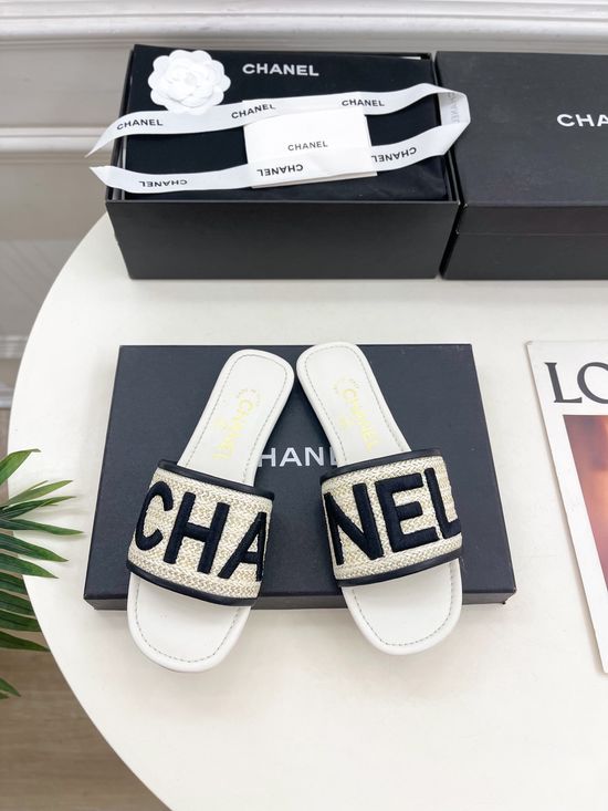 Chanel Classic Embroidered Letter Flat Slides
