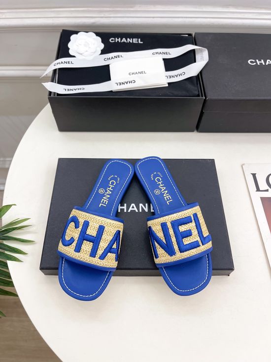 Chanel Classic Embroidered Letter Flat Slides