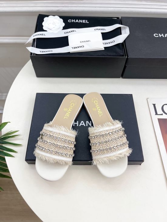 Chanel Classic Rhinestone Buckle Flat Slides