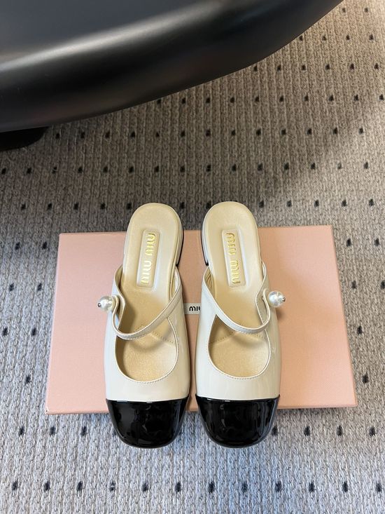 Miu Miu Button Decor Block Heel Mary Jane Mules