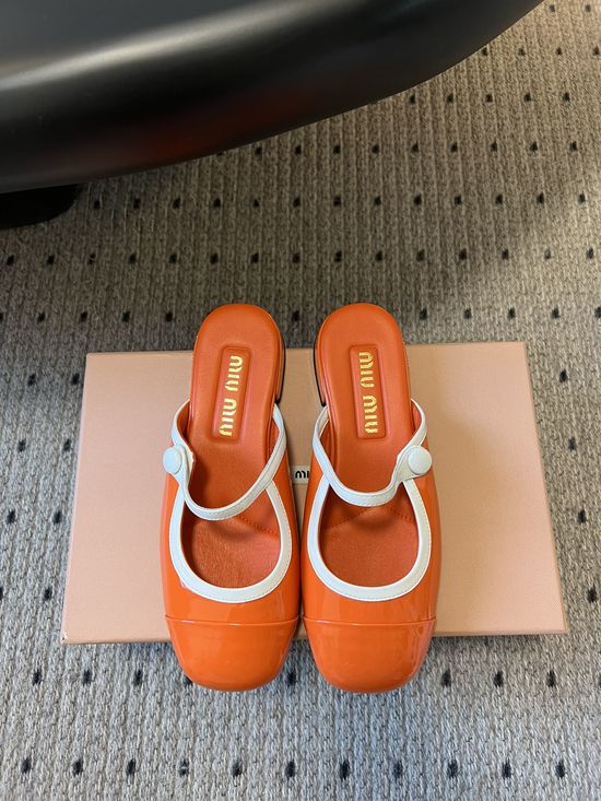 Miu Miu Button Decor Block Heel Mary Jane Mules
