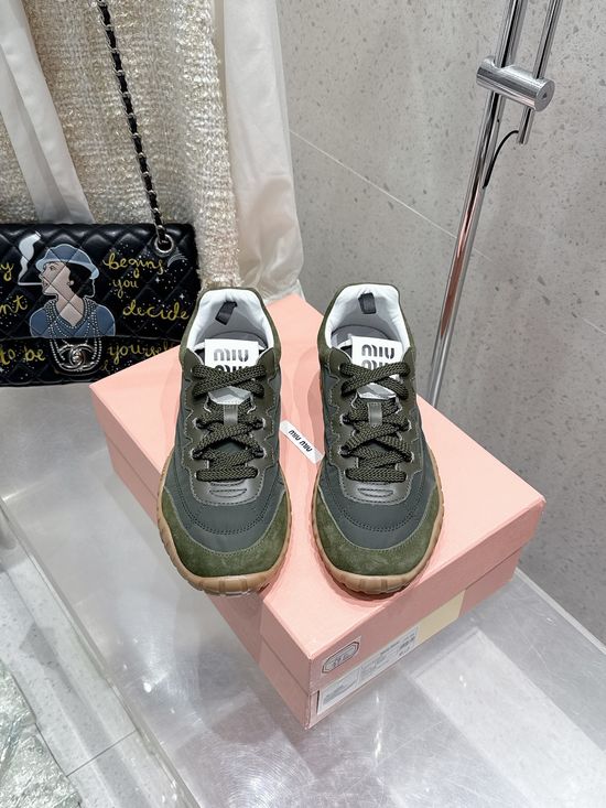 Miu Miu Thick Sole Canvas Casual Sneakers With Retro Logo Details