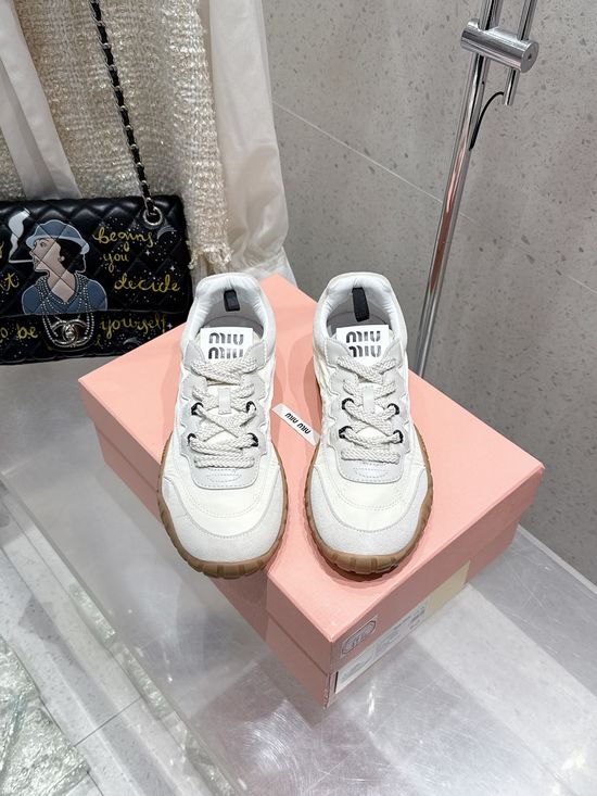 Miu Miu Thick Sole Canvas Casual Sneakers With Retro Logo Details