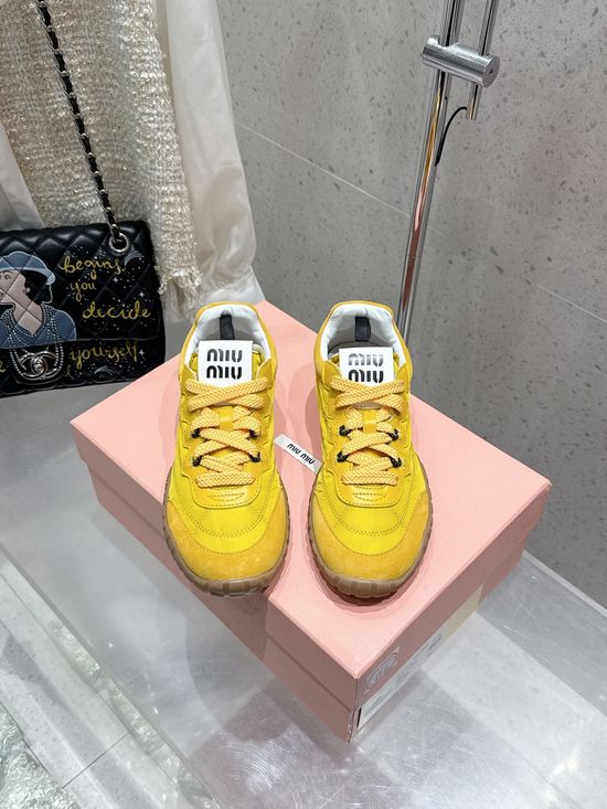 Miu Miu Thick Sole Canvas Casual Sneakers With Retro Logo Details