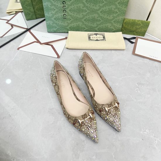 Gucci Rhinestone Flat Leather Comfort Casual Sandals