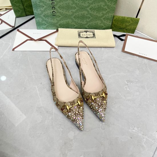 Gucci Rhinestone Flat Leather Comfort Casual Sandals