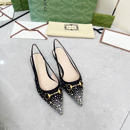 Gucci Rhinestone Flat Leather Comfort Casual Sandals