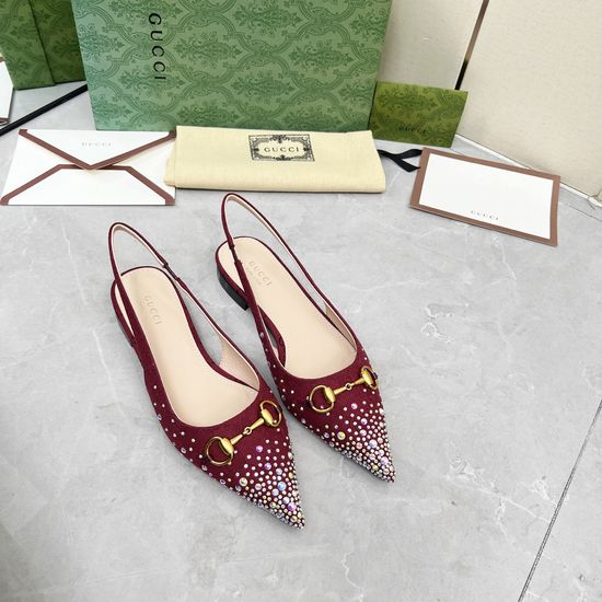 Gucci Rhinestone Flat Leather Comfort Casual Sandals