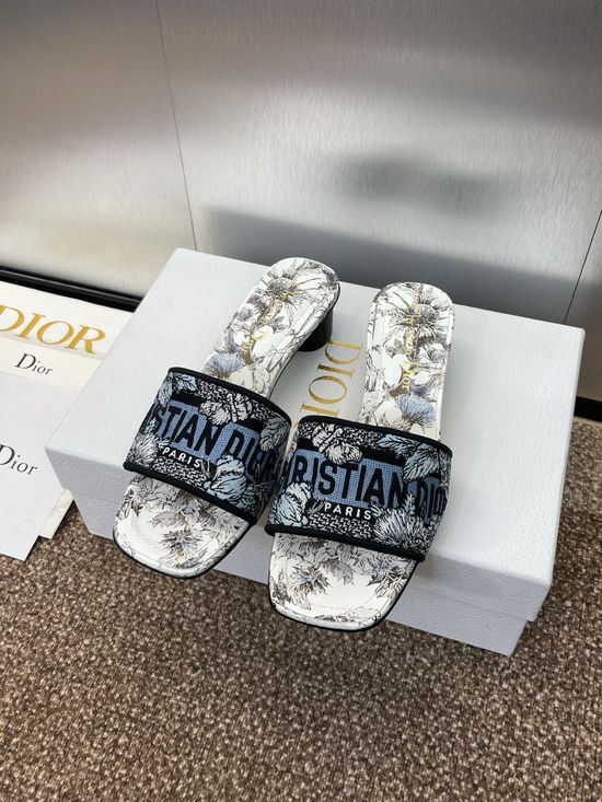 Christian Dior Embroidered Slip-On Sandals with 3D Logo