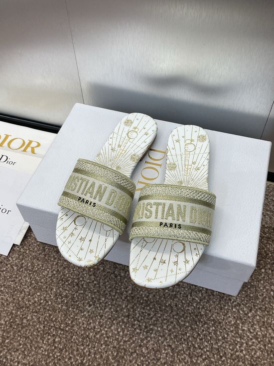 Christian Dior Embroidered Slip-On Sandals with 3D Logo