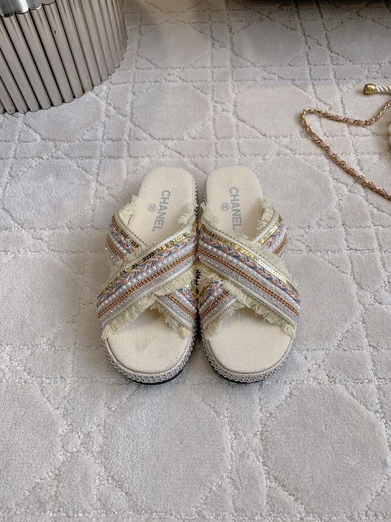 Chanel Denim Woven Comfortable Casual Slides