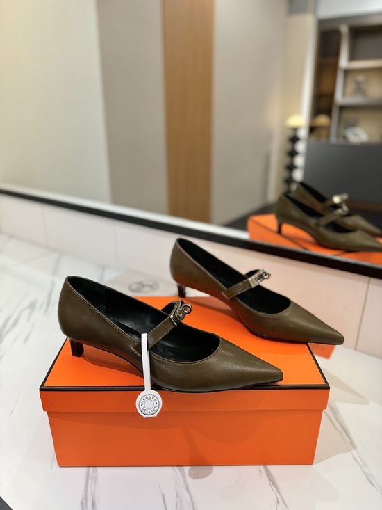 Hermes Premium Soft Leather Low Heel Comfortable Dress Shoes