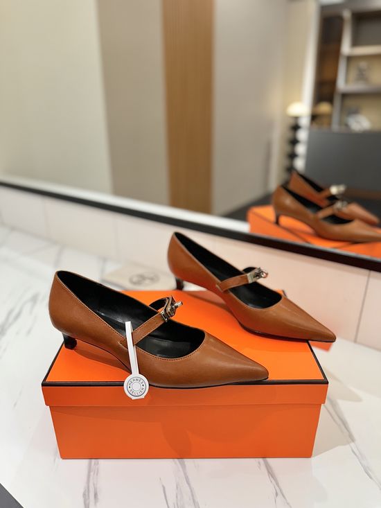 Hermes Premium Soft Leather Low Heel Comfortable Dress Shoes