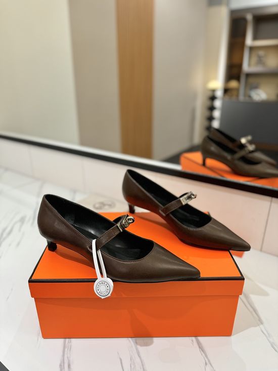 Hermes Premium Soft Leather Low Heel Comfortable Dress Shoes