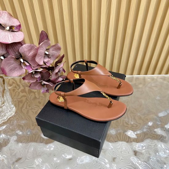 Yves Saint Laurent Stylish Leather Sandals With Custom Hardware Cushioned Insole Genuine Leather Sole