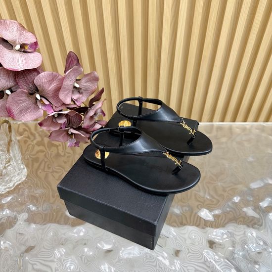 Yves Saint Laurent Stylish Leather Sandals With Custom Hardware Cushioned Insole Genuine Leather Sole