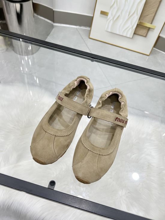 Miu Miu Velcro Mary Jane Flats Suede Upper Comfortable Daily Shoes