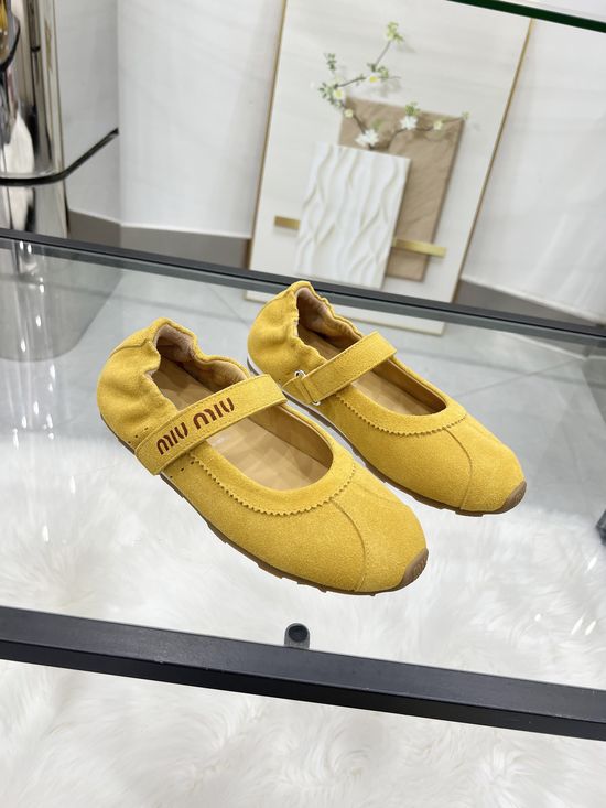 Miu Miu Velcro Mary Jane Flats Suede Upper Comfortable Daily Shoes