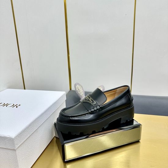 Christian Dior Premium Leather Loafers with Logo Emblem Comfortable Daily Footwear
