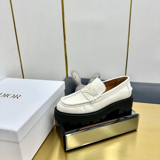 Christian Dior Premium Leather Loafers with Logo Emblem Comfortable Daily Footwear