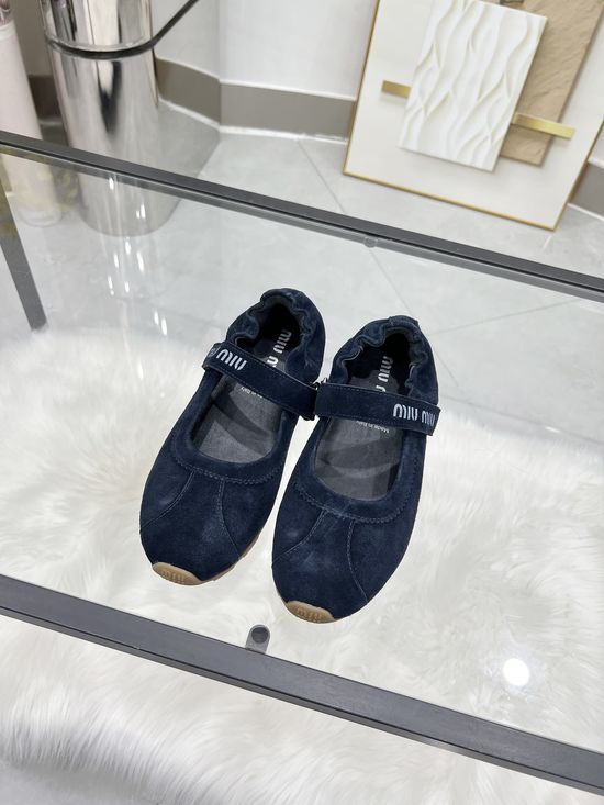 Miu Miu Velcro Mary Jane Flats Suede Upper Comfortable Daily Shoes