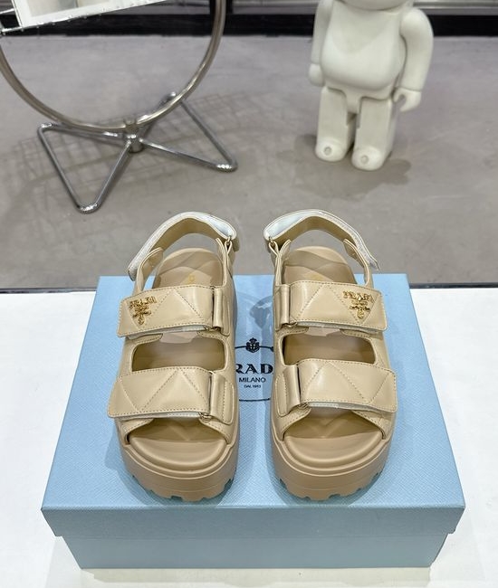 Prada Dual Buckle Thick Platform Slide Sandals Comfortable Daily Shoes