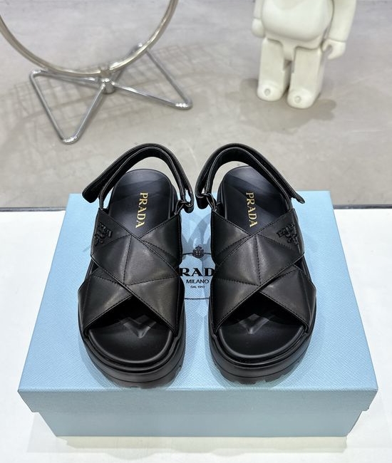 Prada Dual Buckle Thick Platform Slide Sandals Comfortable Daily Shoes