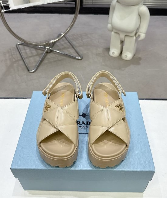 Prada Dual Buckle Thick Platform Slide Sandals Comfortable Daily Shoes