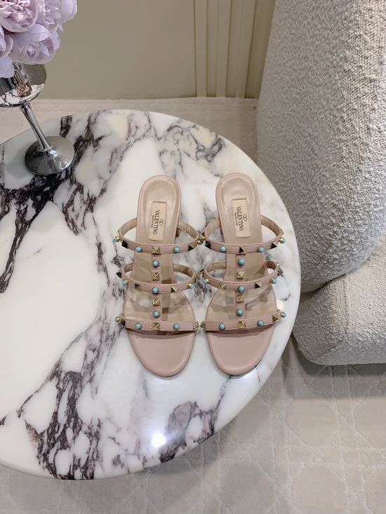 Valentino Studded Gem Decor Flat Sandals Elegant Trendy Non Slip Daily Footwear