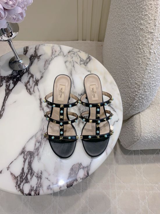 Valentino Studded Gem Decor Flat Sandals Elegant Trendy Non Slip Daily Footwear