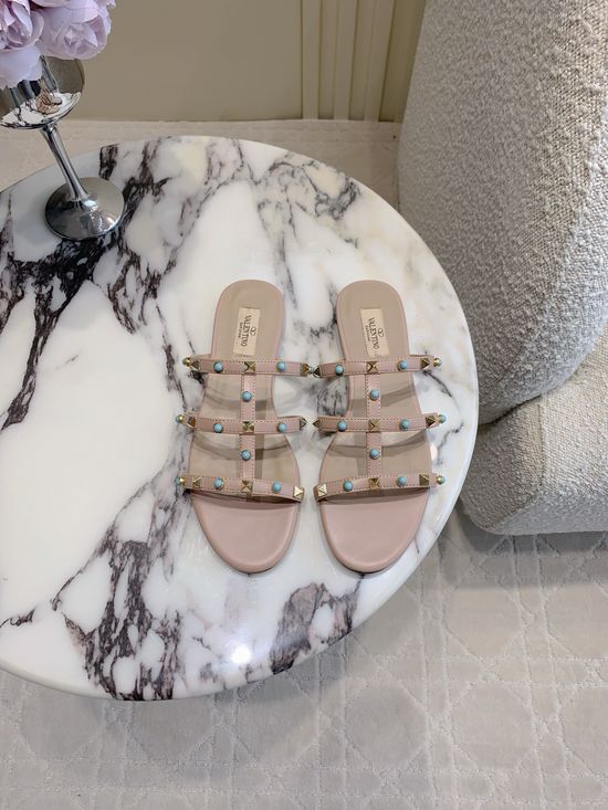 Valentino Studded Gem Decor Flat Sandals Elegant Trendy Non Slip Daily Footwear