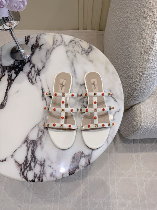 Valentino Studded Gem Decor Flat Sandals Elegant Trendy Non Slip Daily Footwear
