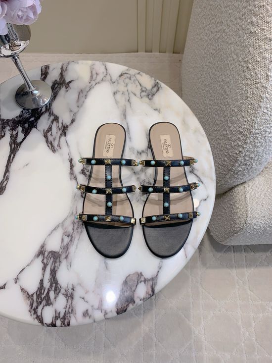 Valentino Studded Gem Decor Flat Sandals Elegant Trendy Non Slip Daily Footwear