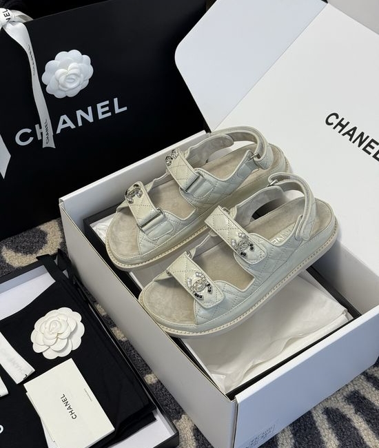 Chanel Rhinestone Embellished Patent Leather Beach Sandals