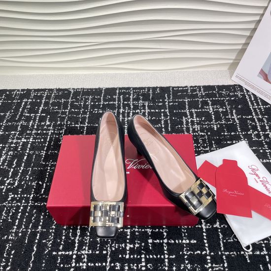 Roger Viver Classic Square Buckle Comfortable Leather Daily Shoes