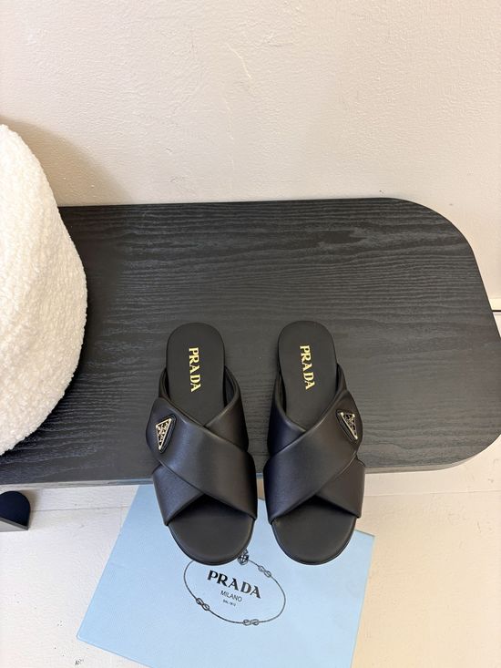 Prada Chic Runway Crossover Slip-on Sandals