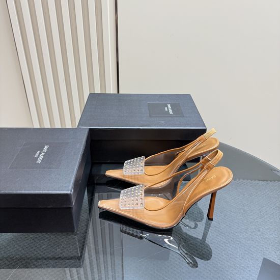 Yves Saint Laurent Square Buckle Transparent Upper High Heel Dress Shoes