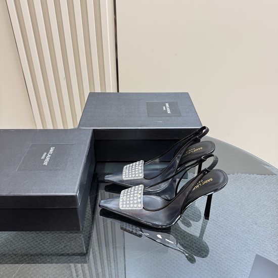 Yves Saint Laurent Square Buckle Transparent Upper High Heel Dress Shoes