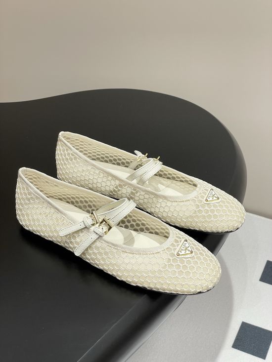 Prada Mesh Fabric Mary Jane Ballet Flats with Buckle