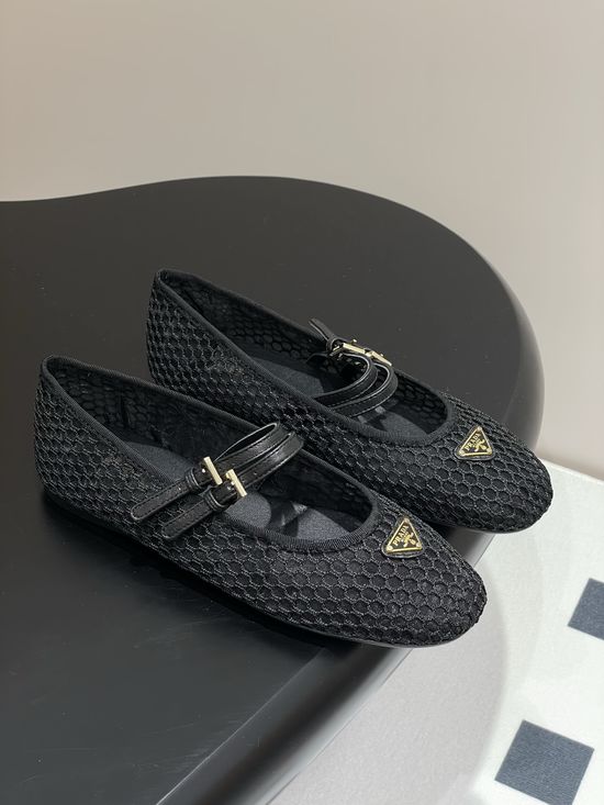 Prada Mesh Fabric Mary Jane Ballet Flats with Buckle