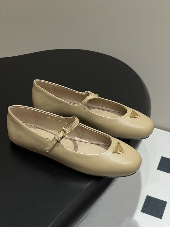 Prada Soft Lambskin Mary Jane Flats with Metal Logo Buckle
