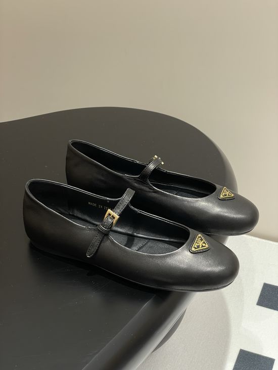 Prada Soft Lambskin Mary Jane Flats with Metal Logo Buckle