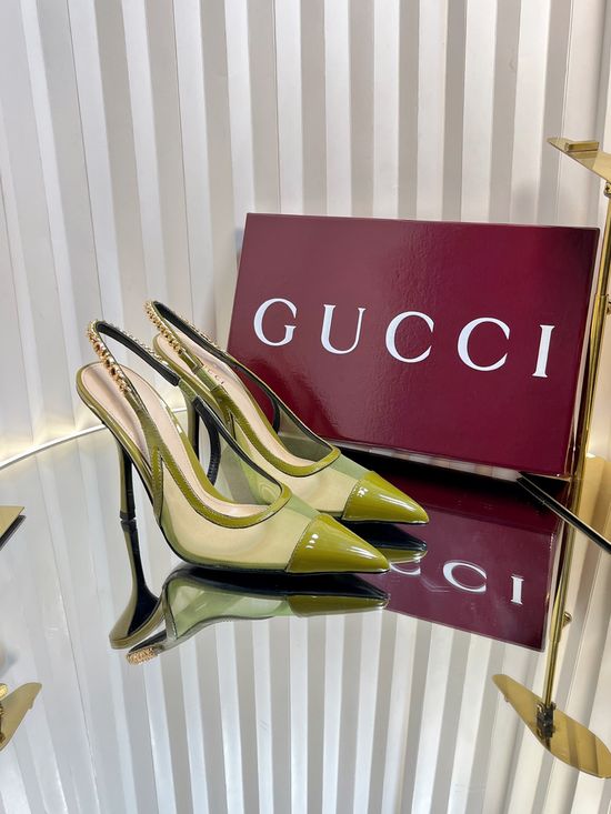 Gucci Pointed Toe Mesh Chunky Heel Dress Pumps