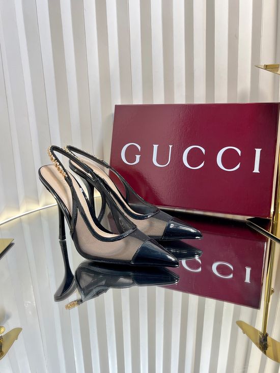 Gucci Pointed Toe Mesh Chunky Heel Dress Pumps