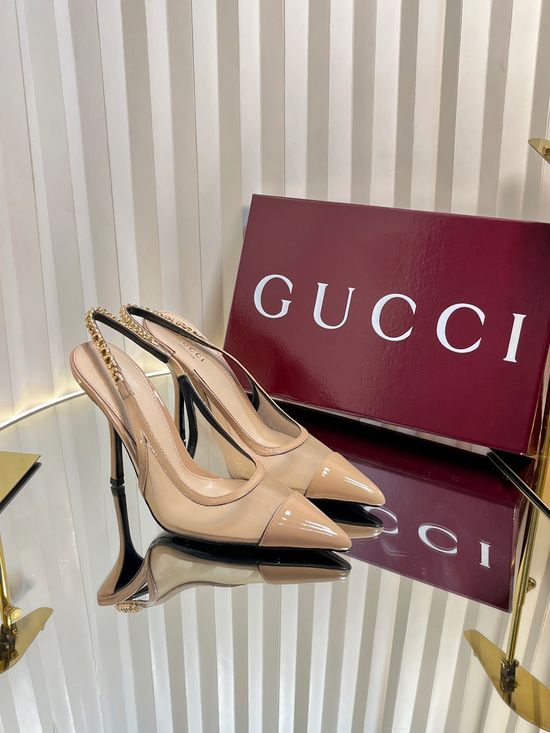 Gucci Pointed Toe Mesh Chunky Heel Dress Pumps